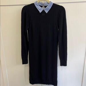 Club Monaco NAVY WOOL Dress with Light Blue Collar